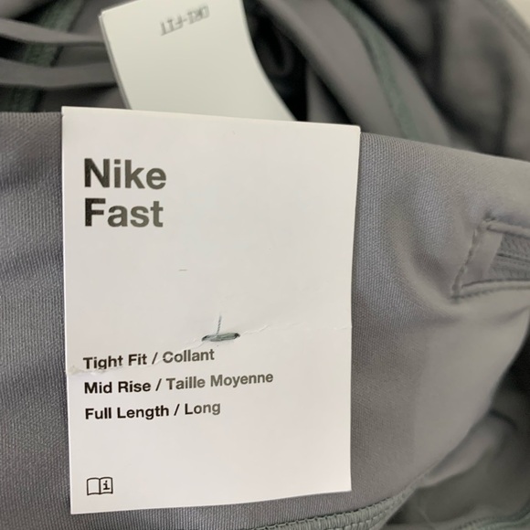 NWT NIKE Fast Tight Fit Mid Rise Full Length Logo Leggings Gray Sz M Mesh Leg - Picture 6 of 17